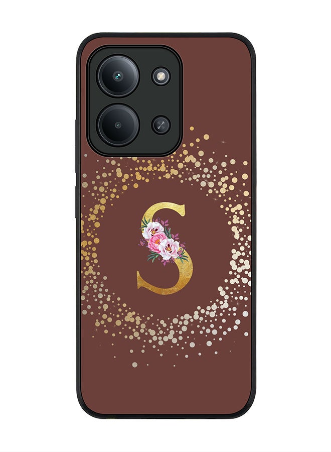 For Xiaomi Poco C85 4G Case,Slim fit Camera Protection, Shockproof Thin Phone cover  - Custom Monogram Floral - S  (Brown )